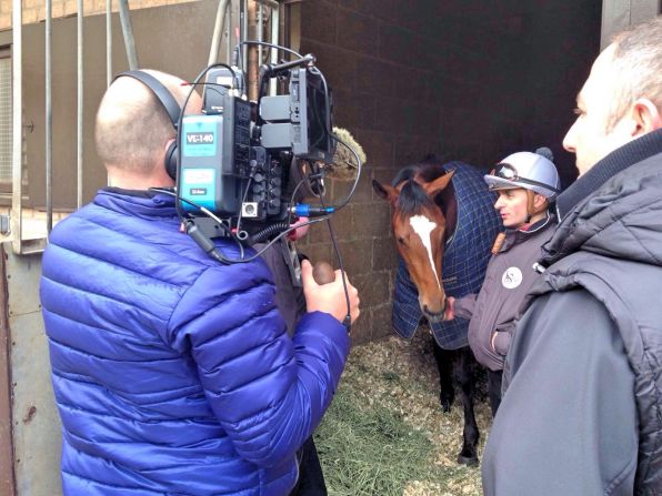 Interviewing leading jockey, Andrea Atzeni at Varian's yard in Newmarket. 