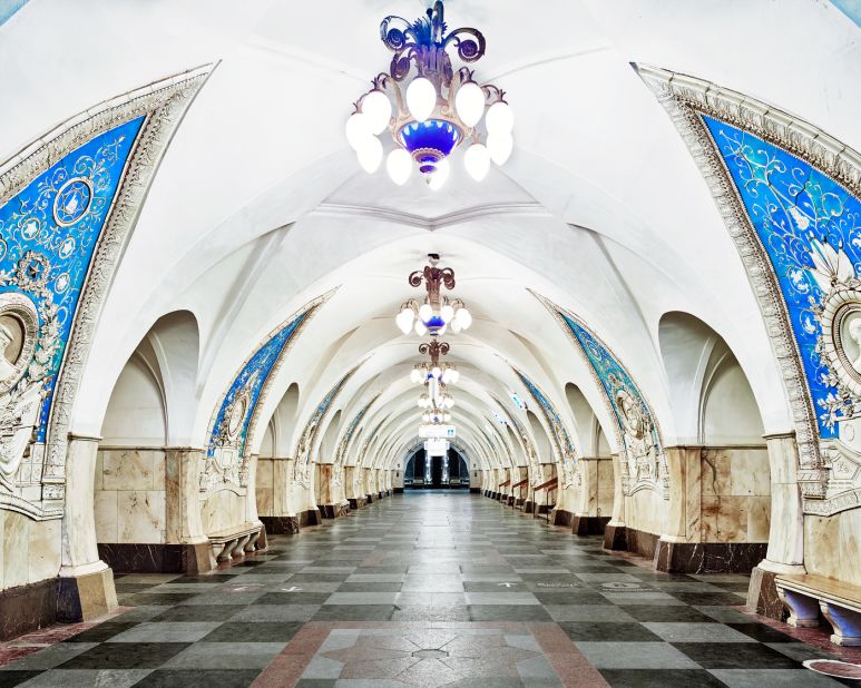 Taganskaya Metro Station is decorated with portraits of Communist war heroes. 