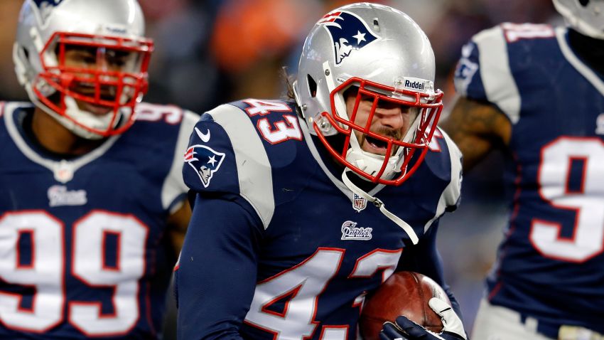 FOXBORO, MA - NOVEMBER 24: Defensive back Nate Ebner #43 of the New England Patriots recovers a loose punt in the fourth quarter against the Denver Broncos during a game at Gillette Stadium on November 24, 2013 in Foxboro, Massachusetts. (Photo by Jim Rogash/Getty Images)