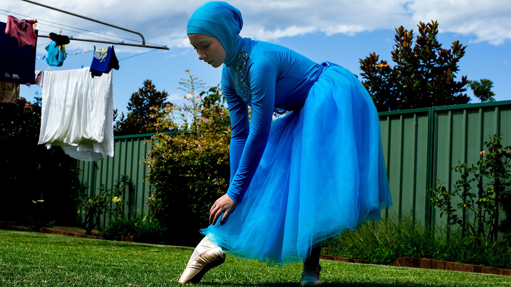 Stephanie Kurlow, a 14-year-old Sydney schoolgirl, practices ballet in her family's backyard on January 31.