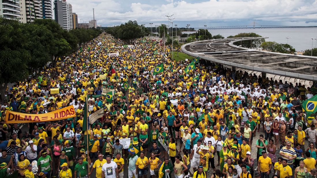 Thousands of demonstrators protest in Manaus on March 13.