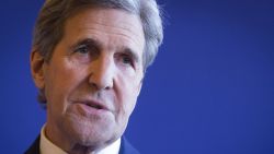US Secretary of State John Kerry speaks following meeting between the US and its European allies on the situations in Libya, Syria, Ukraine and Yemenon March 13, 2016 in Paris. 