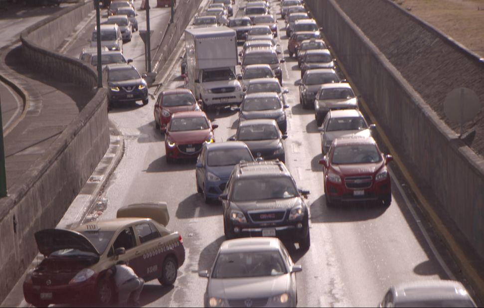 Traffic routinely backs up on the multi-lane routes in and out of the city, causing massive amounts of pollution. 