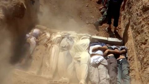 Images circulated soon after the attacks purporting to show mass graves, with victims of the toxic gas.