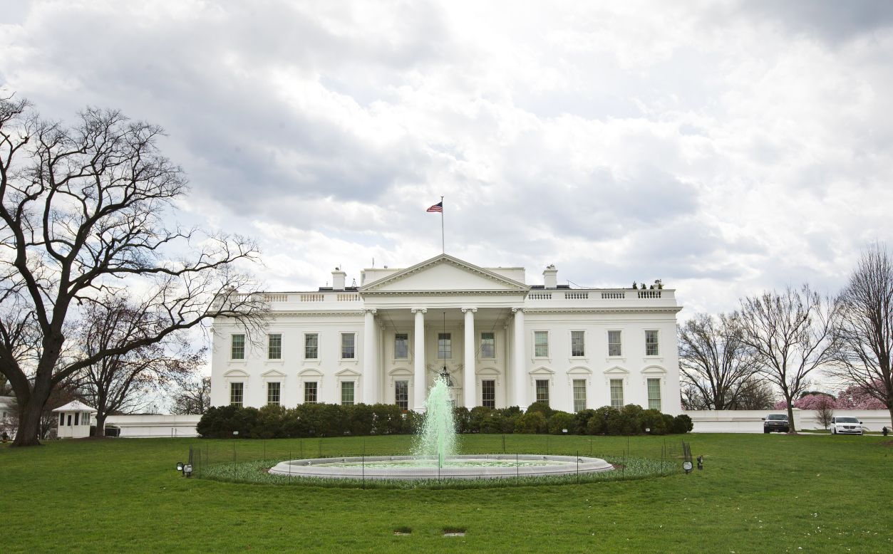 The fountain on the North Lawn of the White House is dyed green in honor of St. Patrick's Day.