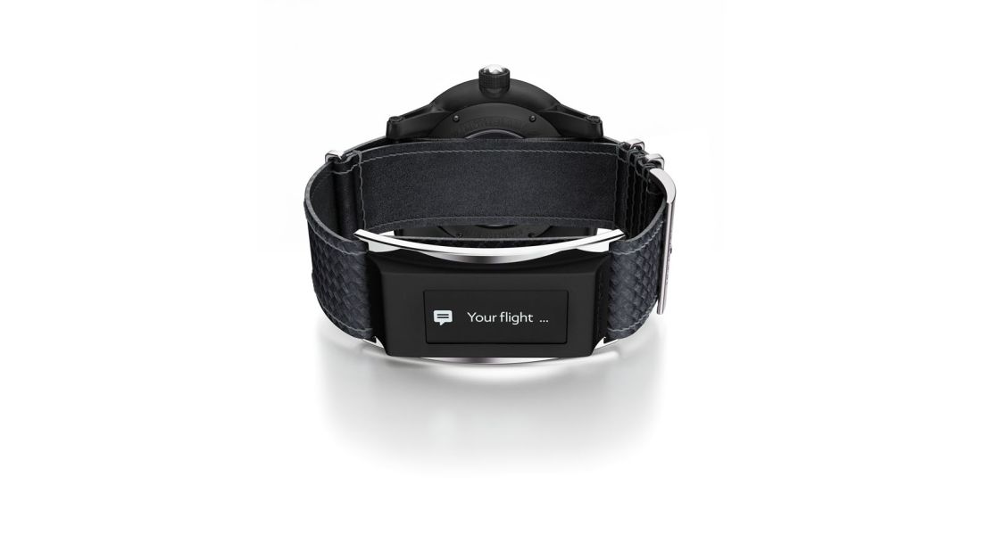 Montblanc's solution to the smartwatch is the E-strap, a device attached to the watchstrap, allowing the watch itself to remain classical. 