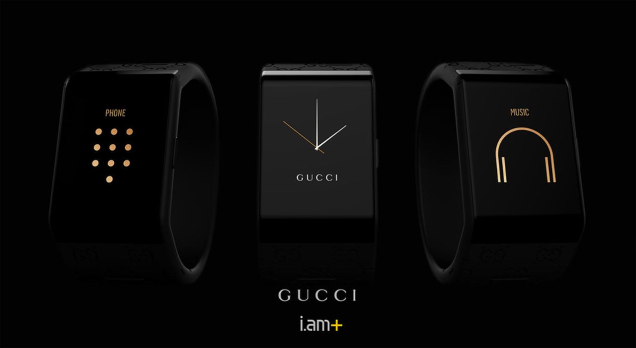 Gucci collaborated with will.i.am on their first luxury smartwatch. You can use it to make calls, send and receive texts, hold music and access maps, all without connecting to a phone. 