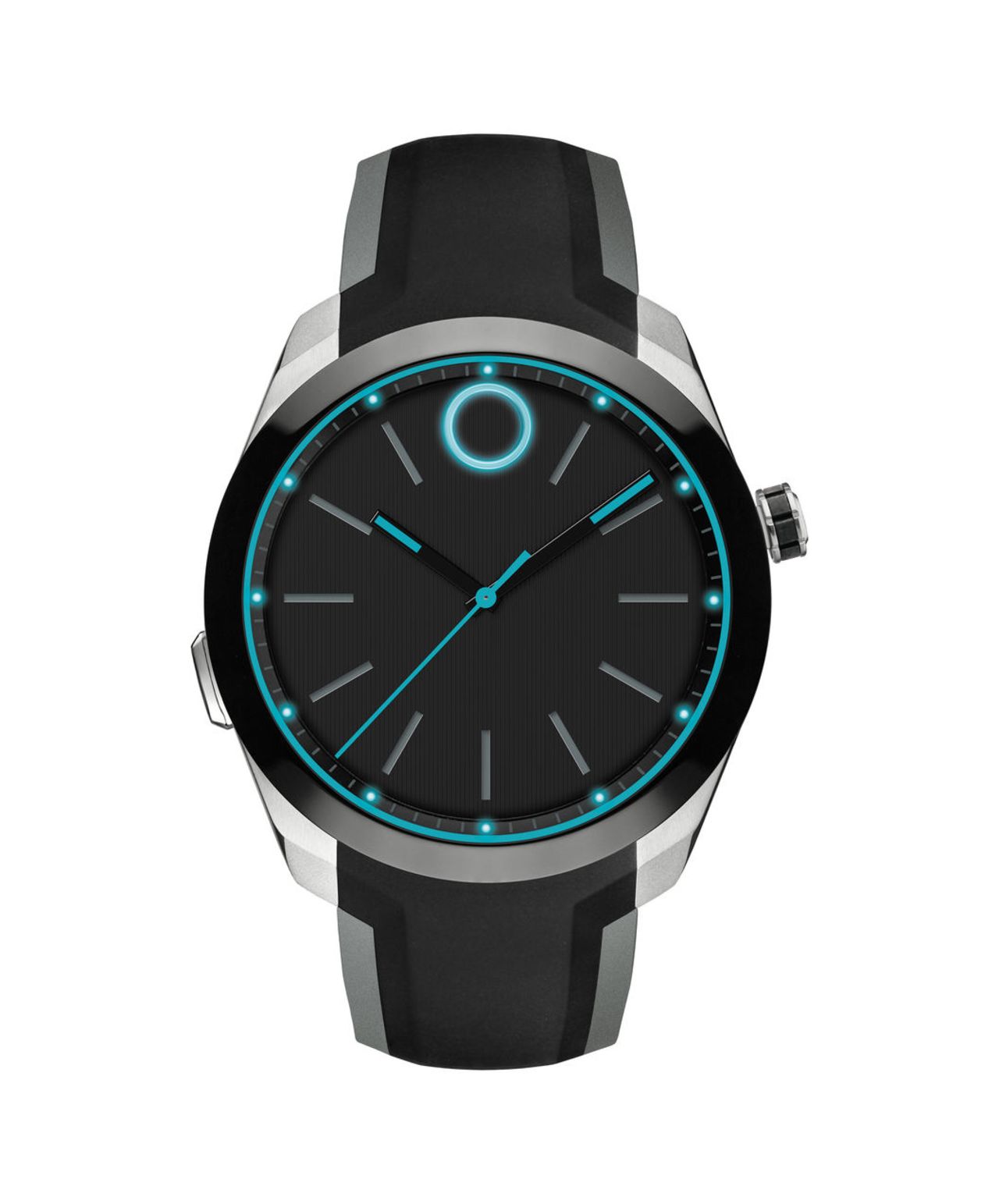 One the other end, the glowing Movado BOLD mimics a sportier mechanical watch style. 