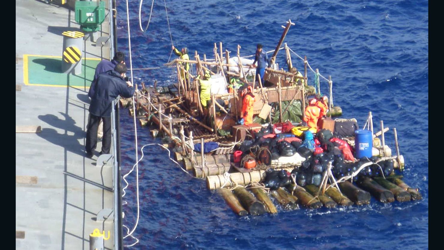 The rafts were rescued hundreds of miles off the coast of Chile.