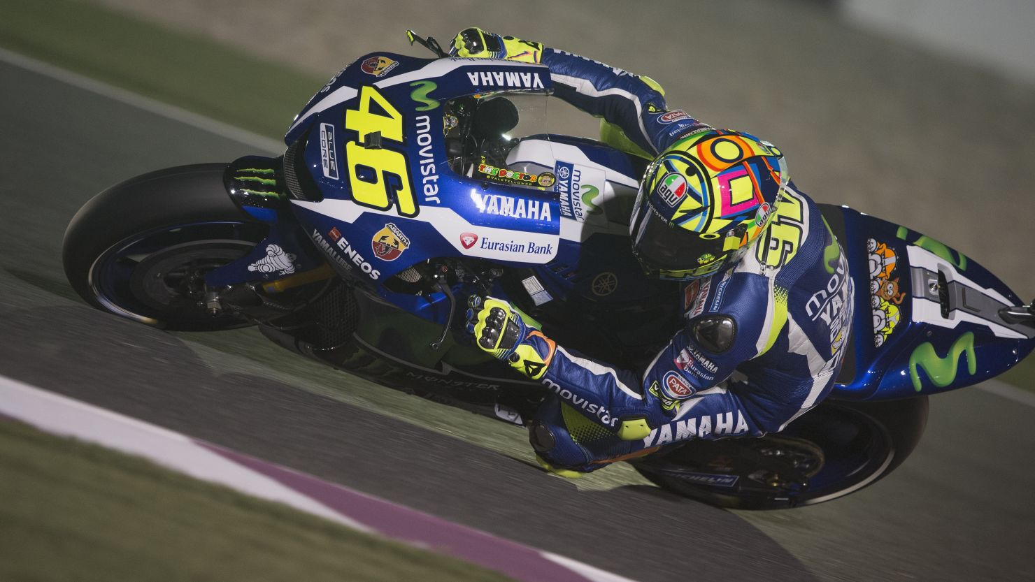 Valentino Rossi rounds a bend during the MotoGP of Qatar free practice session at the Losail Circuit.