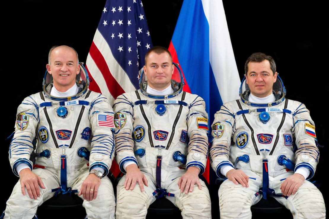 (From left) NASA astronaut Jeff Williams and cosmonauts Alexey Ovchinin and Oleg Skripochka.