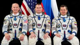 Expedition 47-48 Crew Members (from left) NASA astronaut Jeff Williams and Roscosmos cosmonauts Alexey Ovchinin and Oleg Skripochka.