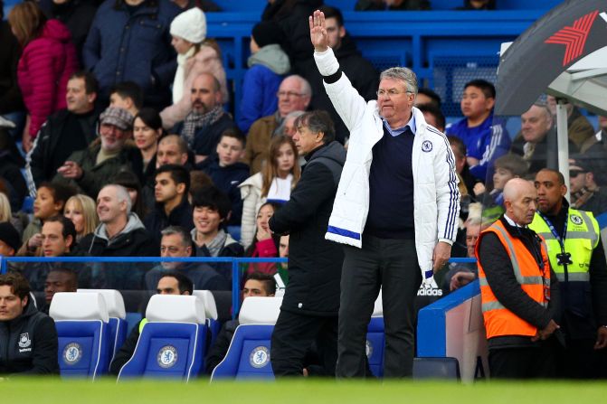 After Saturday's 2-2 draw at home to West Ham, Chelsea's interim manager Guus Hiddink remains unbeaten in the Premiership since taking over this season -- a run of 14 games. Chelsea have not lost a league match since a 2-1 away loss to Leicester City on December 17, Jose Mourinho's last match in charge. 