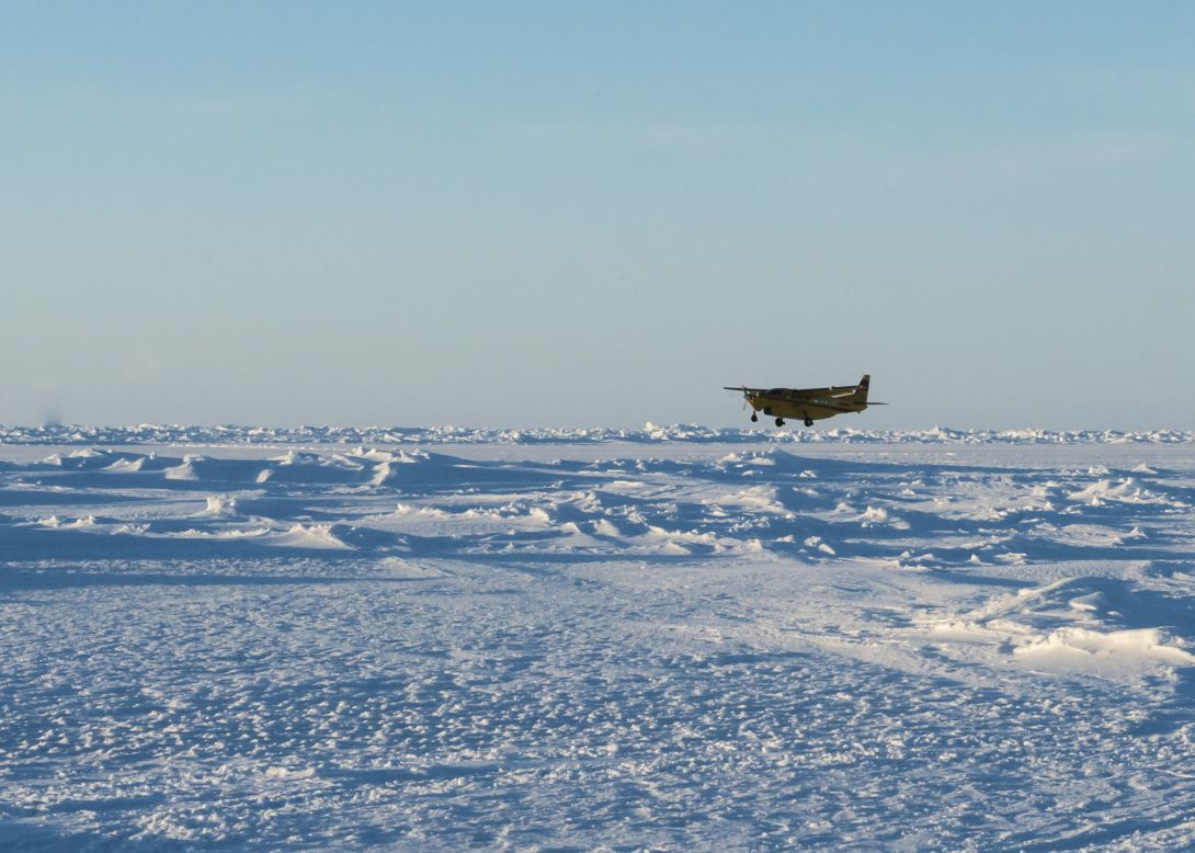 A Cessna Grand Caravan carrying supplies and passengers lands on an ice-runway at Ice Camp Sargo during Ice Exercise (ICEX) 2016 on March 8.