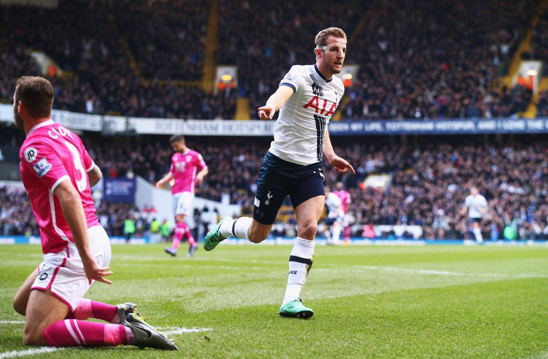 Harry Kane of Tottenham Hotspur celebrates after scoring his second goal in the 3-0 win over Bournemouth.