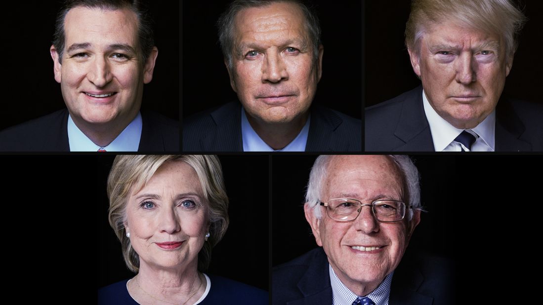  Ted Cruz,  Donald Trump, John Kasich, Hillary Clinton and Bernie Sanders,