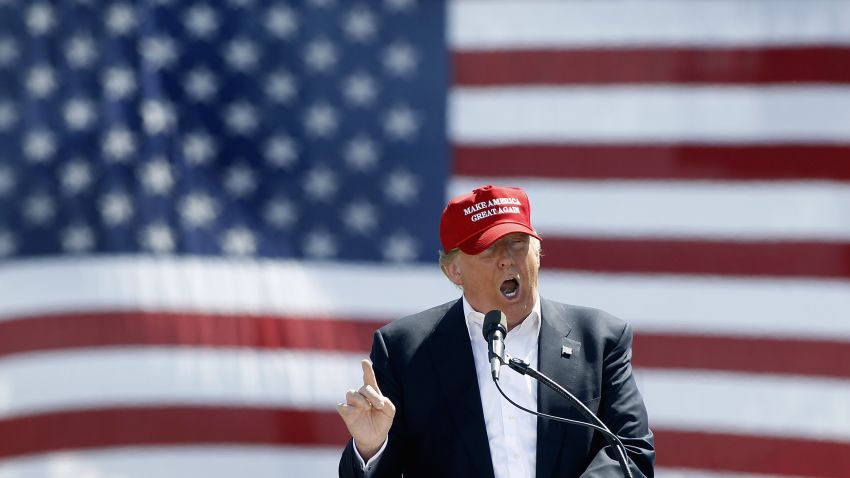 FOUNTAIN HILLS, AZ - MARCH 19: Republican presidential candidate Donald Trump speaks to guest gathered at Fountain Park during a campaign rally on March 19, 2016 in Fountain Hills, Arizona. Trumps visit to Arizona is the second time in three months as he looks to gain the GOP nomination for President. (Photo by Ralph Freso/Getty Images)