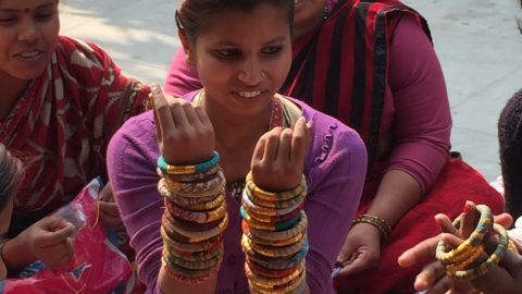 The women of Apne Aap have survived human trafficking and now make jewelry from upcycled saris for the Who's Sari Now? line to sell in America.  