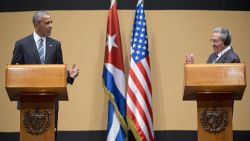 President Barack Obama and Cuban President Raul Castro participate in a joint news conference at the Palace of the Revolution, Monday, March 21, in Havana, Cuba.
