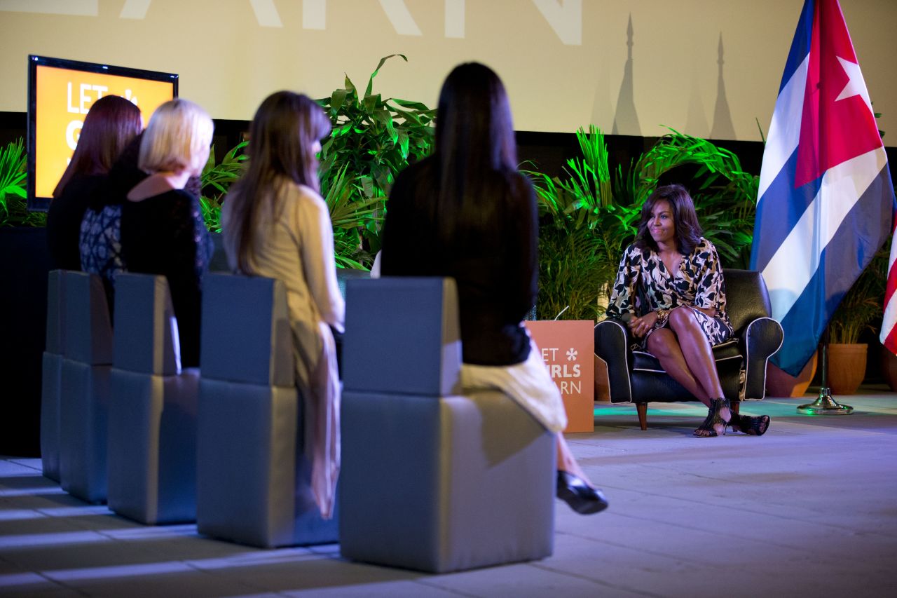 Michelle Obama speaks with Cuban girls during a Let Girls Learn roundtable in Havana on March 21.