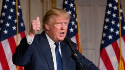 Republican presidential candidate Donald Trump speaks during the Palm Beach County GOP Lincoln Day Dinner at the Mar-A-Lago Club, Sunday, March 20, 2016, in Palm Beach, Fla. (AP Photo/Wilfredo Lee)