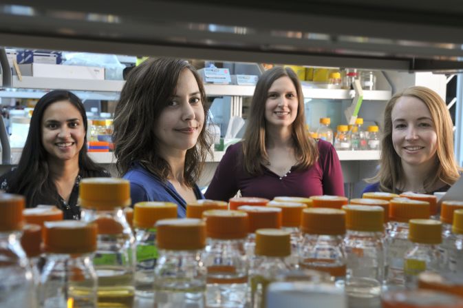 Smolke (second from left) and her team have set up Antheia - a company created to commercialize their research and provide medicines to all who need them.  