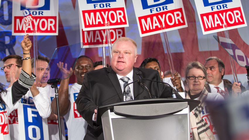 Former Toronto Mayor Rob Ford died from cancer on March 22. Ford speaks during the kick off of his re-election campaign in 2014.