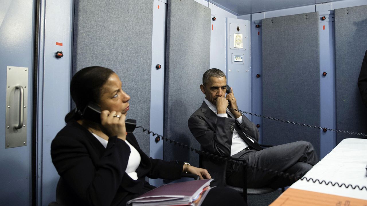 President Obama and national security adviser Susan Rice receive an update on the Brussels attacks from Homeland Security Advisor Lisa Monaco.