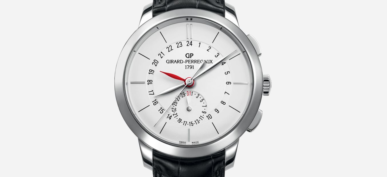 Girard-Perregaux debuted a cost-friendly version in stainless steel, with an attractive white dial and elegant feuille hands. 