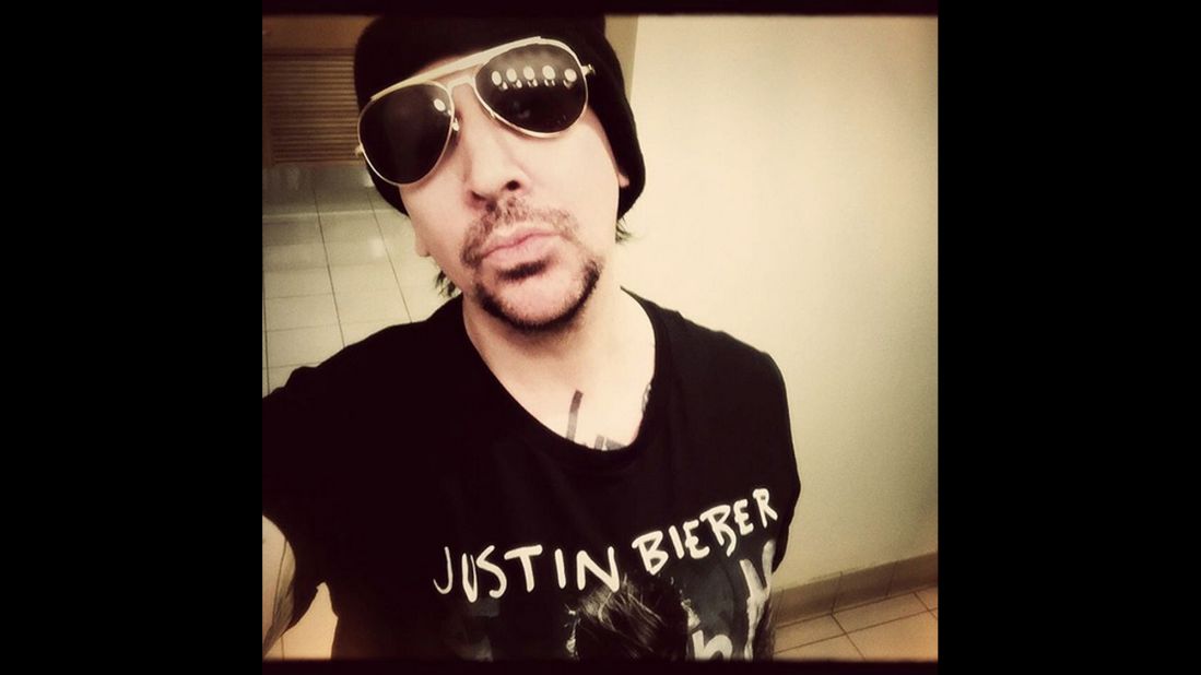 Rock star Marilyn Manson takes a selfie with a Justin Bieber shirt on Thursday, March 17. "Bigger than Bieber," <a href="https://www.instagram.com/p/BDEAfhSHxKk/?hl=en" target="_blank" target="_blank">he said on Instagram.</a> A few days later, Bieber posted a photo of the two taking a selfie together.