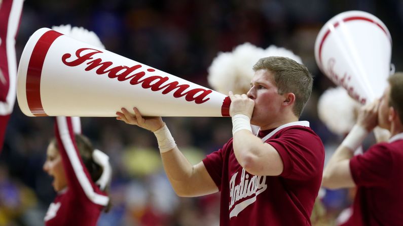 Indiana cheerleaders pump up the crowd on Saturday, March 19.