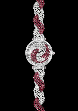 The new Harry Winston Twist has 61 baguette-cut diamonds, 50 marquise-cut diamonds and 70 marquise-cut rubies, with the bracelet adding another 178 white diamonds and 110 rubies.