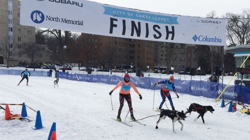 The Loppet's main skijor race is 10 kilometers around frozen Lake Calhoun.