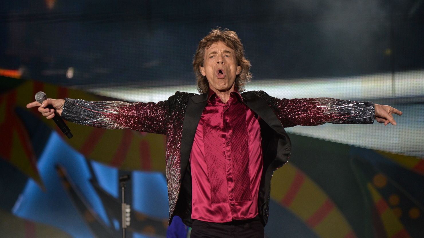 British singer and frontman of rock band The Rolling Stones Mick Jagger performs during a concert at Ciudad Deportiva in Havana, Cuba, on March 25, 2016. 