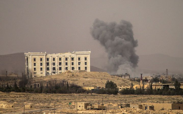 Smoke rises near Palmyra during the operation to retake the town on March 24. 