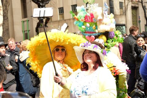 Participants pose for a selfie during the parade. 