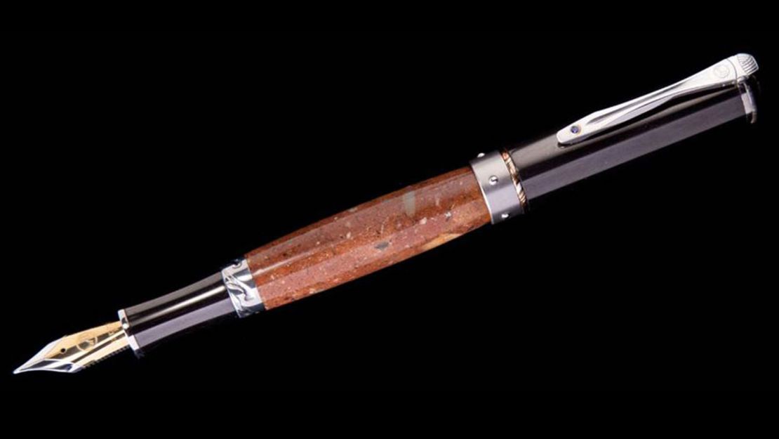 This pen is made using a petrified dinosaur egg