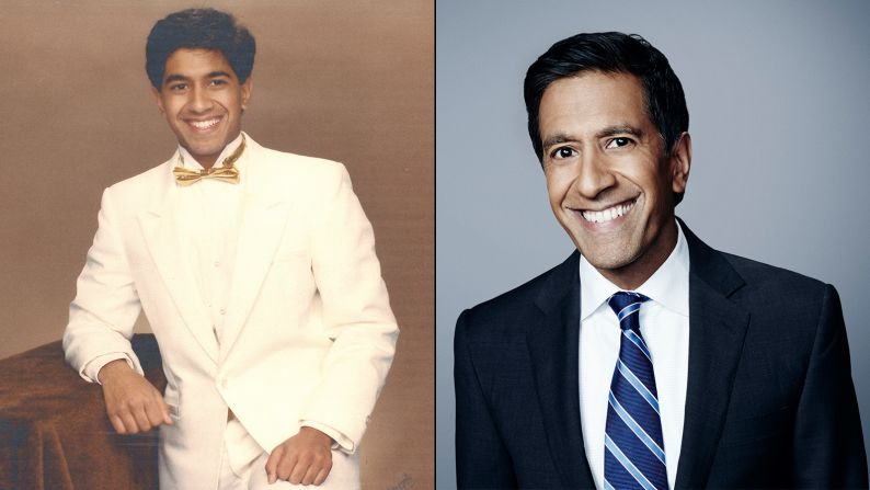 Dr. Sanjay Gupta wears a white tuxedo while attending his high school prom in Novi, Michigan, in 1986.