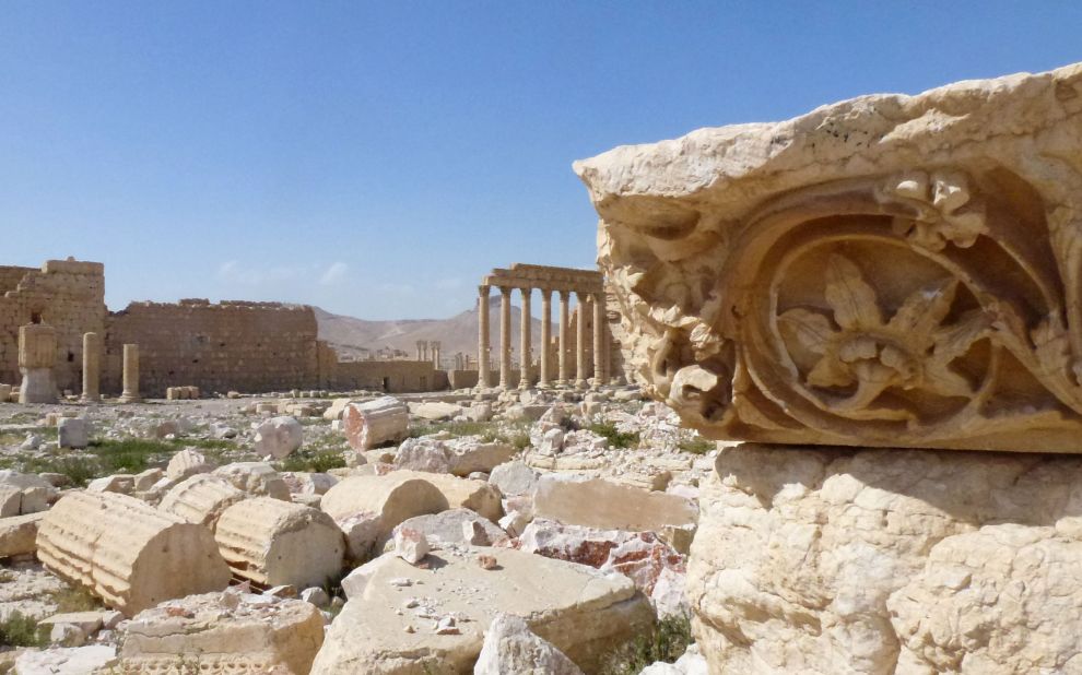 A relief carved into an ancient ruin in the city of Palmyra, recently liberated from ISIS control. Fears of widespread destruction to the UNESCO site appear to have been at least partly ameliorated. 