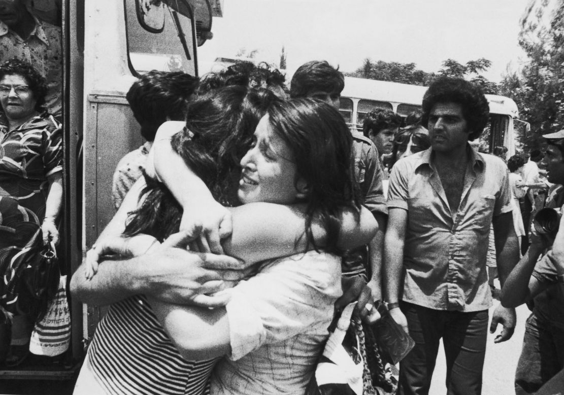 An Israeli hostage is greeted on her return to Israel after Operation Entebbe in July 1976, in which Israeli special forces rescued 100 hostages held at Entebbe Airport in Uganda by members of the Popular Front for the Liberation of Palestine following its hijacking of Air France Flight 139. Yonatan Netanyahu, the brother of current Israeli Prime Minister Benjamin Netanyahu, was the only Israel Defense Forces' fatality during the operation. 