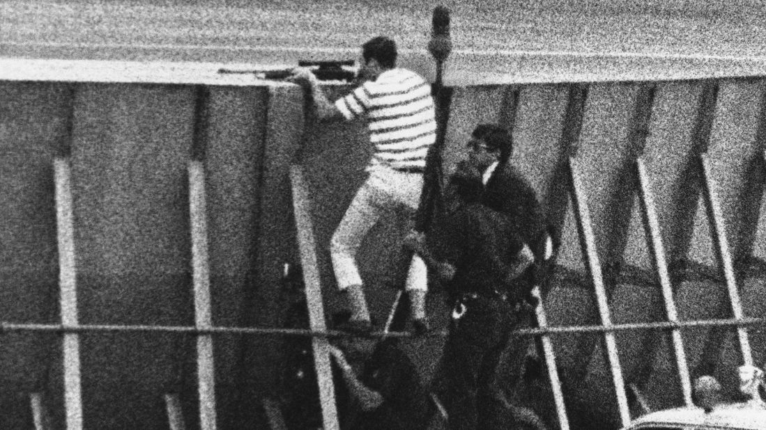 In 1971, a hijacker, tentatively identified as Richard Oberfell of Passaic, New Jersey, forced a Chicago-bound plane to land at New York's LaGuardia Airport. He then took two hostages in a maintenance truck on a nine-mile ride to JFK International Airport. There, FBI agents climbed a protective wall as they hunted down the hijacker, who demanded a plane to take him to Italy. FBI agent Kenneth Lovin, dressed in a striped shirt, fired fatal shots that killed the hijacker.