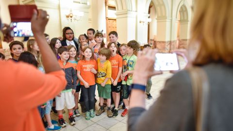 Cannon took questions about what a day in the life of a state representative is like. The students were eager to take a photo with her.