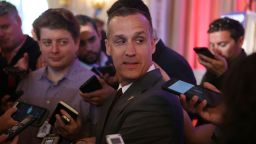 PALM BEACH, FL - MARCH 11:  Corey Lewandowski campaign manager for Republican presidential candidate Donald Trump speaks with the media before former presidential candidate Ben Carson gives his endorsement to Mr. Trump at the Mar-A-Lago Club on March 11, 2016 in Palm Beach, Florida. Presidential candidates continue to campaign before Florida's March 15th primary day.  (Photo by Joe Raedle/Getty Images)