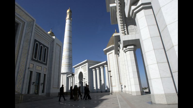 Niyazov also banned ballet, the circus, beards on men and even sport. He died in 2006, but the city was prepared: the Turkmenbashi Ruhy Mosque was completed in 2004 and contained a soon-to-be-filled mausoleum (pictured) -- commissioned, of course, by Niyazov.
