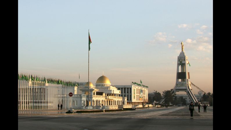 President Gurbanguly Berdimuhamedov, Niyazov's successor, marked a symbolic changing of the guard four years after taking office, moving one of his predecessor's monuments from the center of the city in 2010. The Turkmen Neutrality Arch (seen right, in its old position) is topped by a golden statue of Niyazov which once rotated to face the sun. The arch symbolizes Turkmenistan's rigidly neutral status on all diplomatic matters.     
