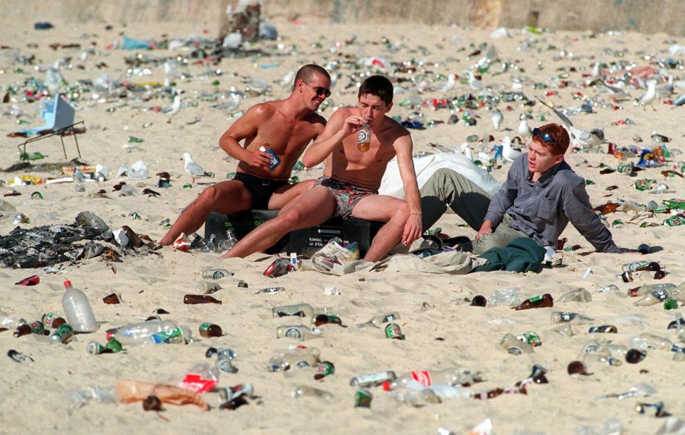 This was the hard-drinking scene at Sydney's Bondi Beach the day after Christmas in 1995. Things are quieter now. 