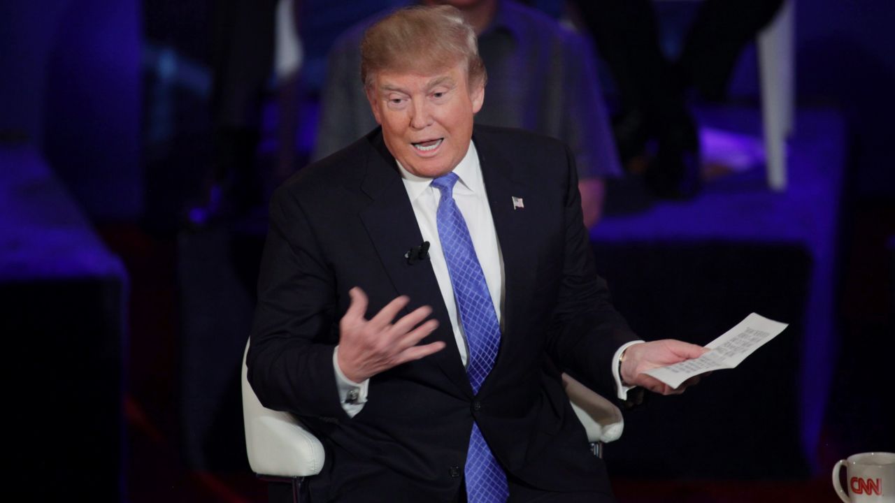 Republican Presidential candidate Donald Trump takes part in a town hall event moderated by Anderson Cooper March 29, 2016 in Milwaukee, Wisconsin.