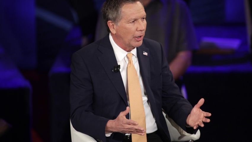 Republican Presidential candidate Ohio Gov. John Kasich  takes part in a town hall event moderated by Anderson Cooper March 29, 2016 in Milwaukee, Wisconsin.