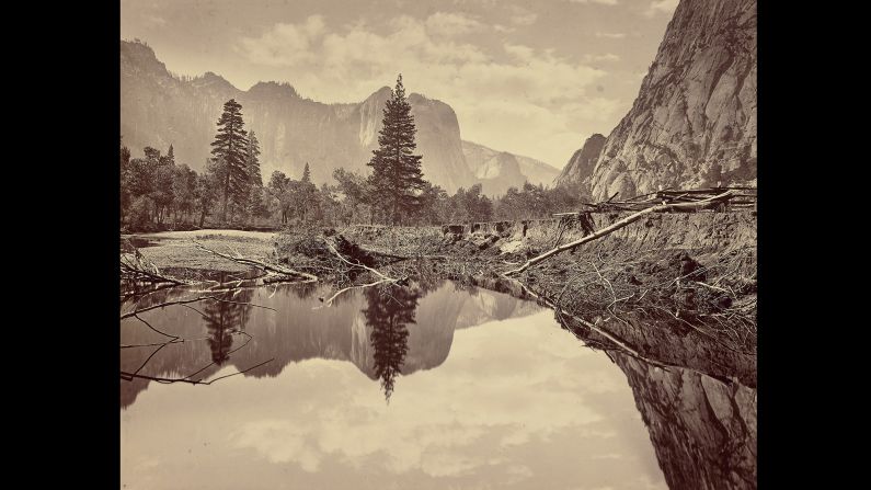 The photographer of this photo, "Looking down Yosemite Valley," is unknown, but the Getty Museum guesses it was taken around 1872 by either Carleton Watkins, C.L. Weed or Eadweard J. Muybridge. In the late 1800s, many photographers traveled throughout the American West to record the landscape. Sometimes it was for the government. Sometimes it was for railroad companies looking for the best route. And sometimes it was just to make good photographs to sell once they returned home.