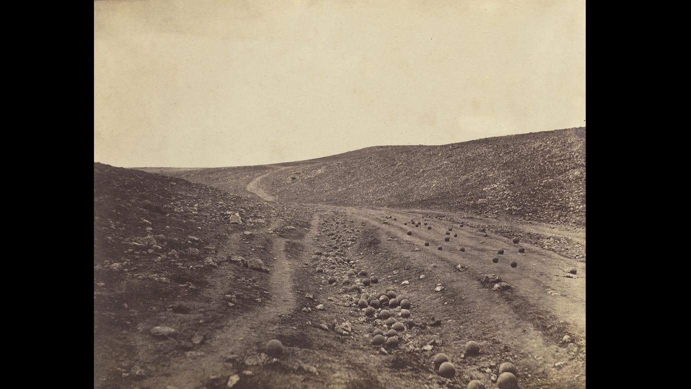 In 1854, pioneering photographer Roger Fenton left England to photograph the Crimean War, where he became one of the very first war photographers. He made this image, "Valley of the Shadow of Death," on April 23, 1855.